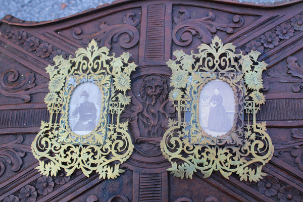 PAIR antique Copper cut picture photo frame art nouveau