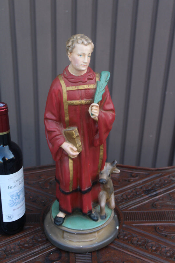 Antique rare ceramic chalk statue of saint Monon with cow