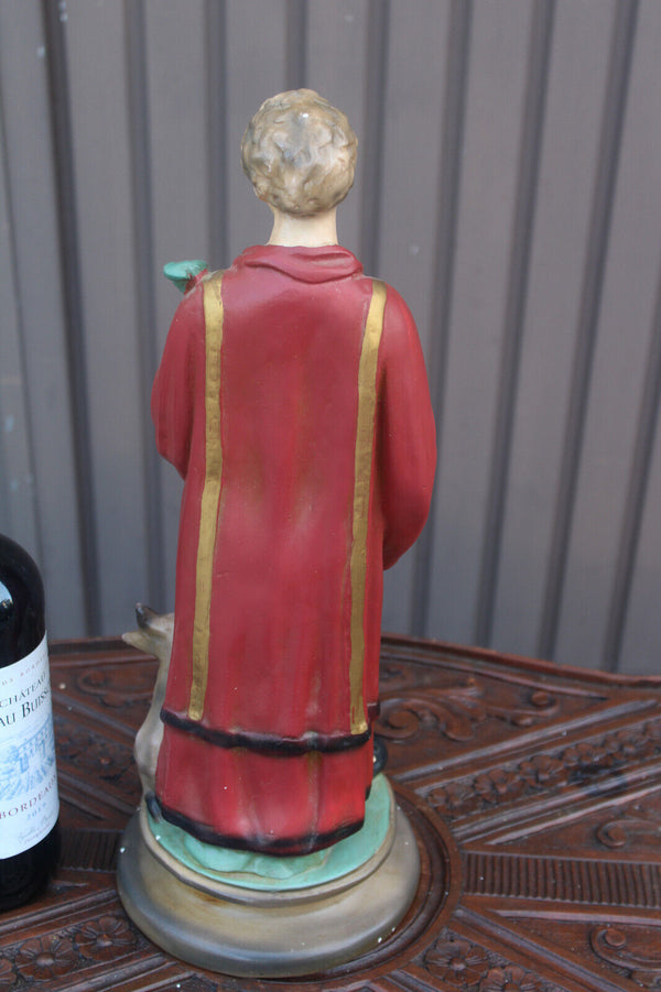 Antique rare ceramic chalk statue of saint Monon with cow