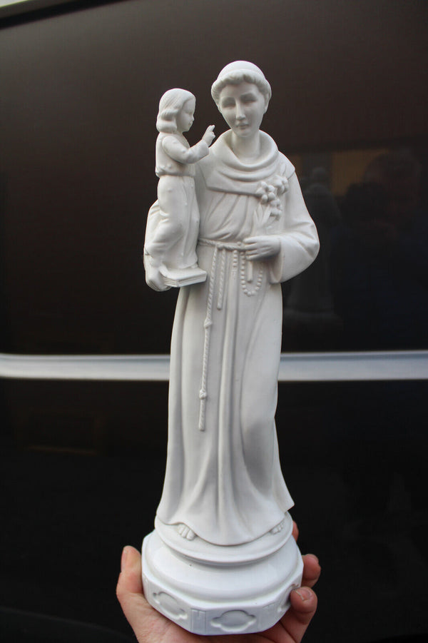 Antique french bisque porcelain saint anthony statue religious