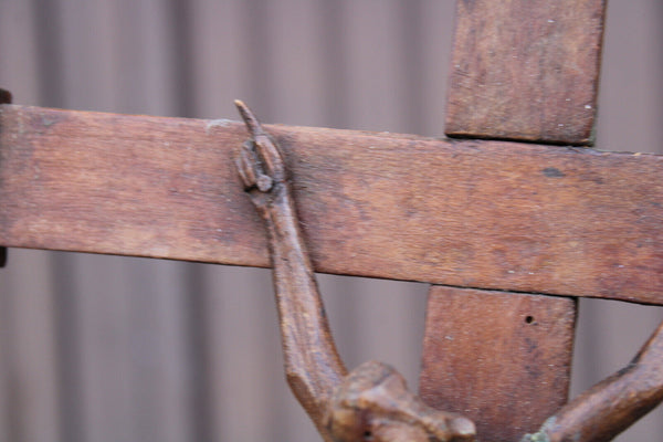 Antique 1800s Wood carved crucifix christ corpus religious