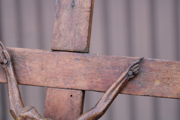 Antique 1800s Wood carved crucifix christ corpus religious