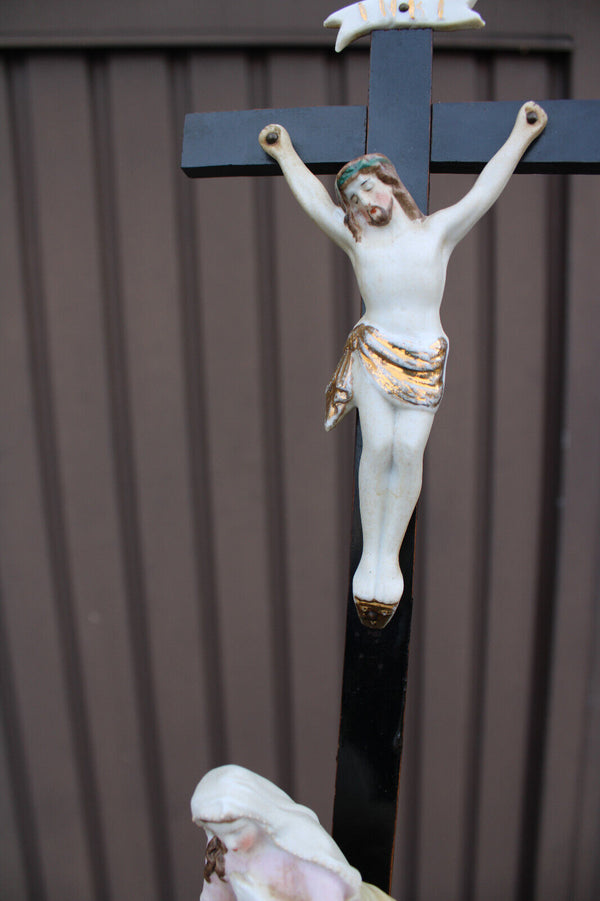 Rare antique vieux andenne bisque porcelain holy water font crucifix magdalena