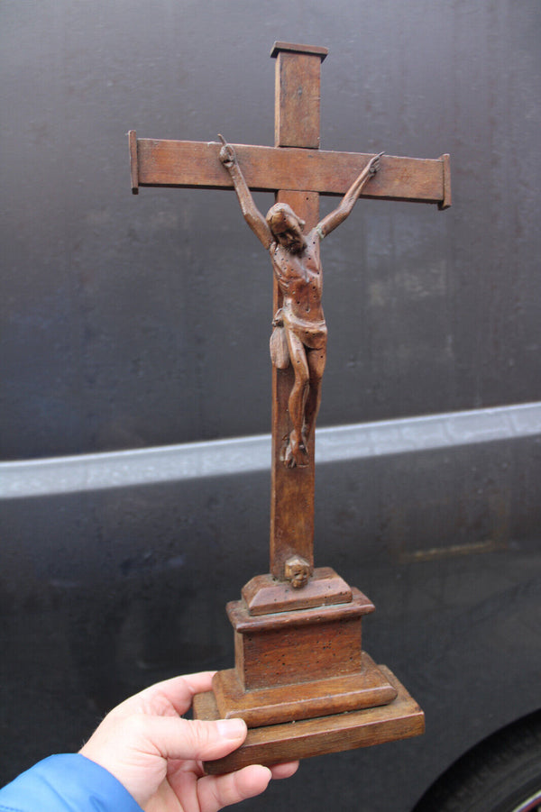 Antique 1800s Wood carved crucifix christ corpus religious