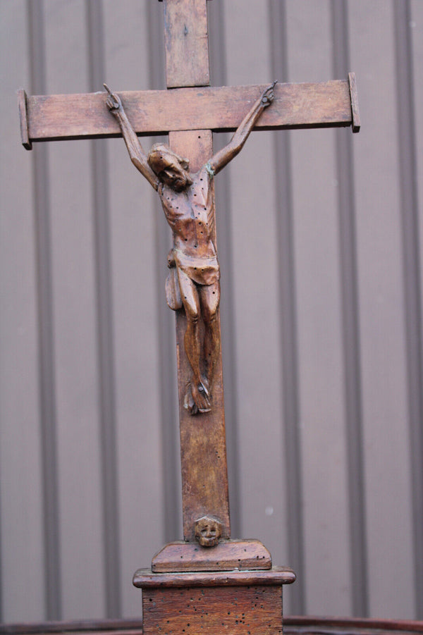 Antique 1800s Wood carved crucifix christ corpus religious