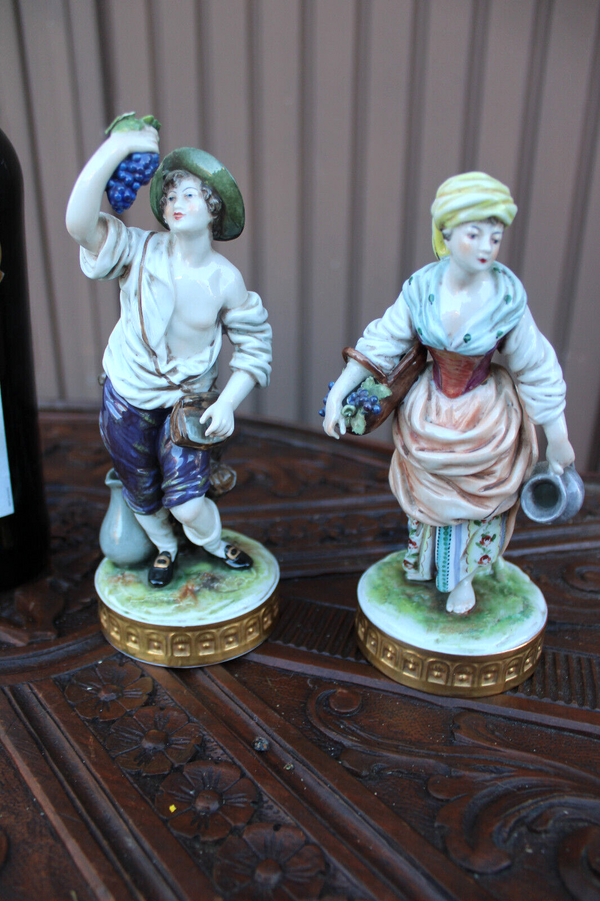 Pair Volkstedt The Grape Pickers German Porcelain Figurines statue