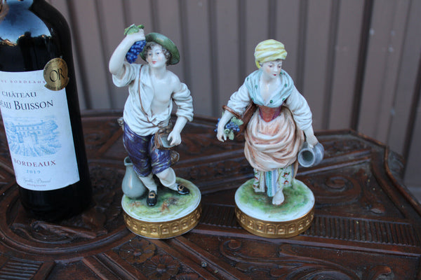 Pair Volkstedt The Grape Pickers German Porcelain Figurines statue