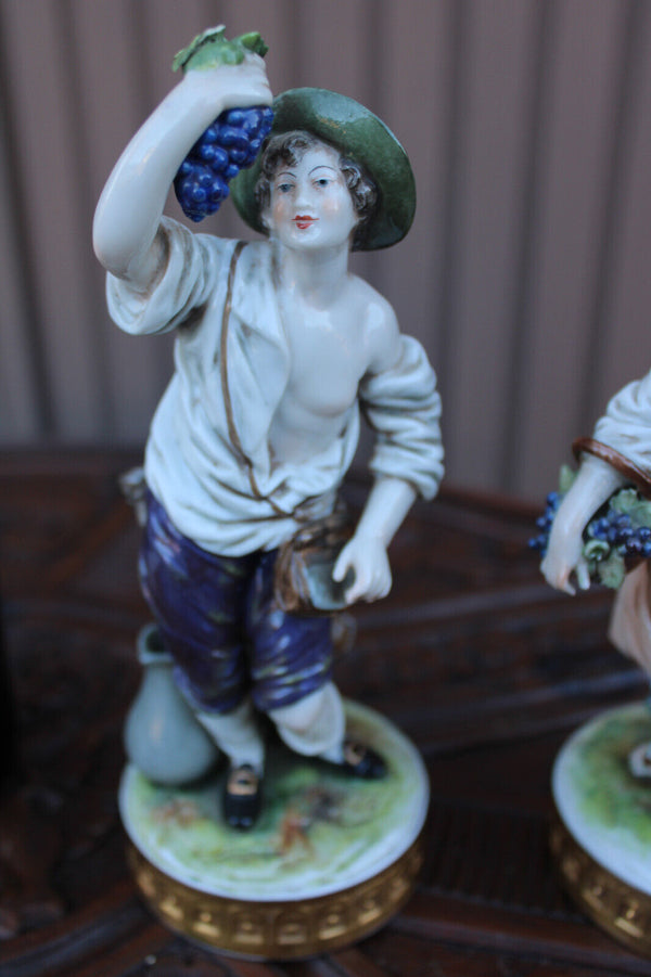 Pair Volkstedt The Grape Pickers German Porcelain Figurines statue