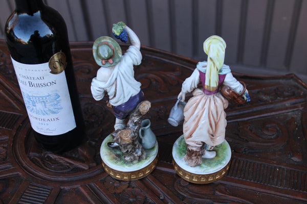 Pair Volkstedt The Grape Pickers German Porcelain Figurines statue