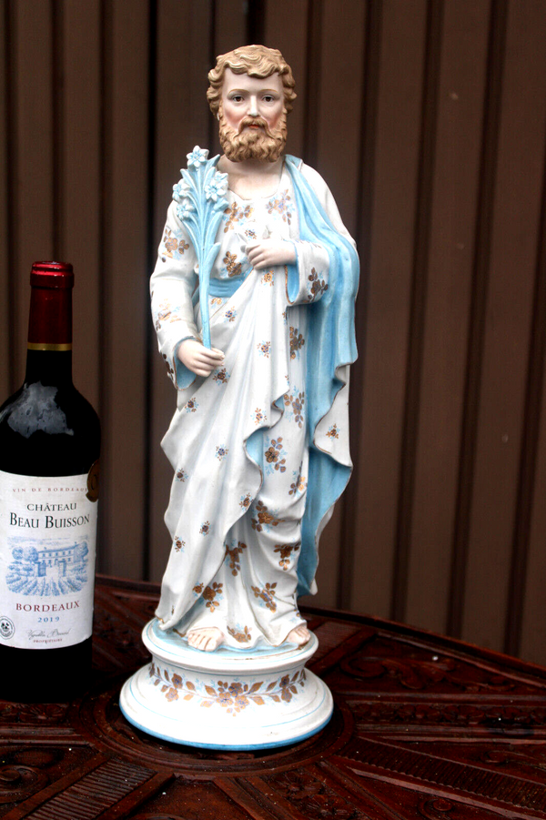 Antique large german bisque porcelain saint joseph figurine statue rare