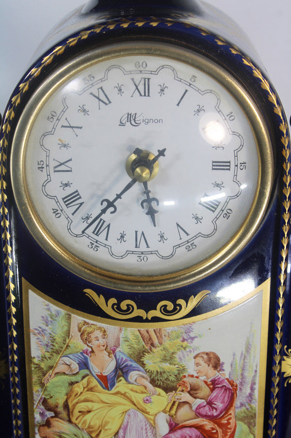 Vintage T limoges cobalt porcelain victorian scene table mantel clock