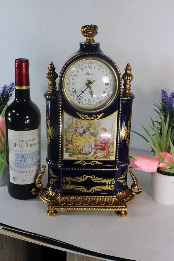 Vintage T limoges cobalt porcelain victorian scene table mantel clock