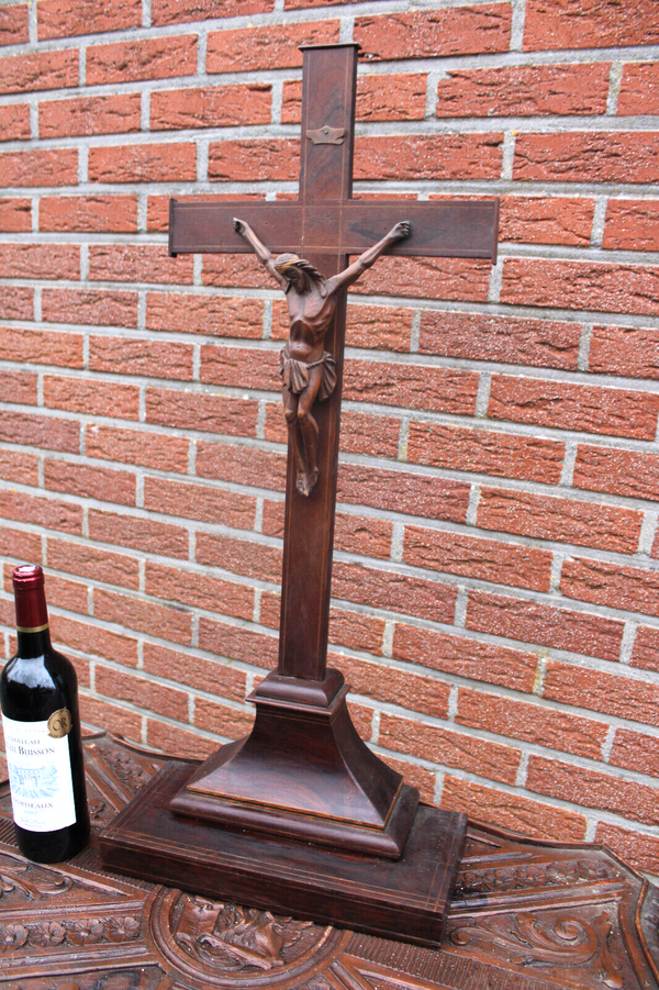 Antique XL 30" 19thc Wood carved Crucifix corpus altar crucifix religious