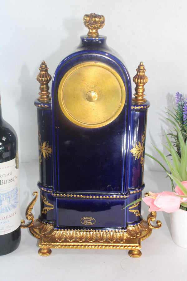 Vintage T limoges cobalt porcelain victorian scene table mantel clock