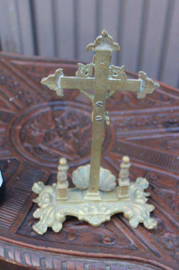 Antique french bronze Crucifix holy water font  statue