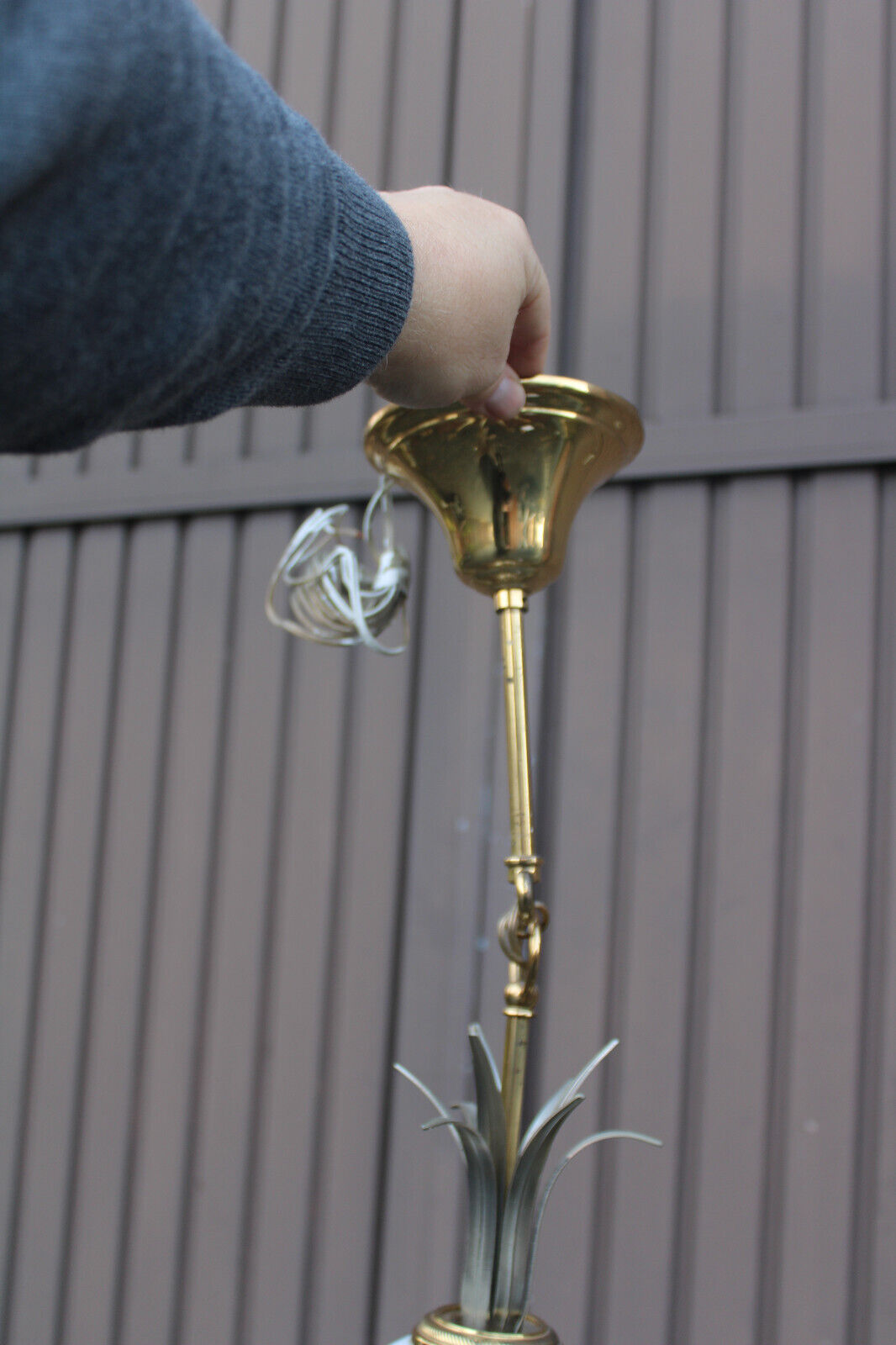 Brass and Chrome Pineapple Chandelier, 1970s Brass Regency