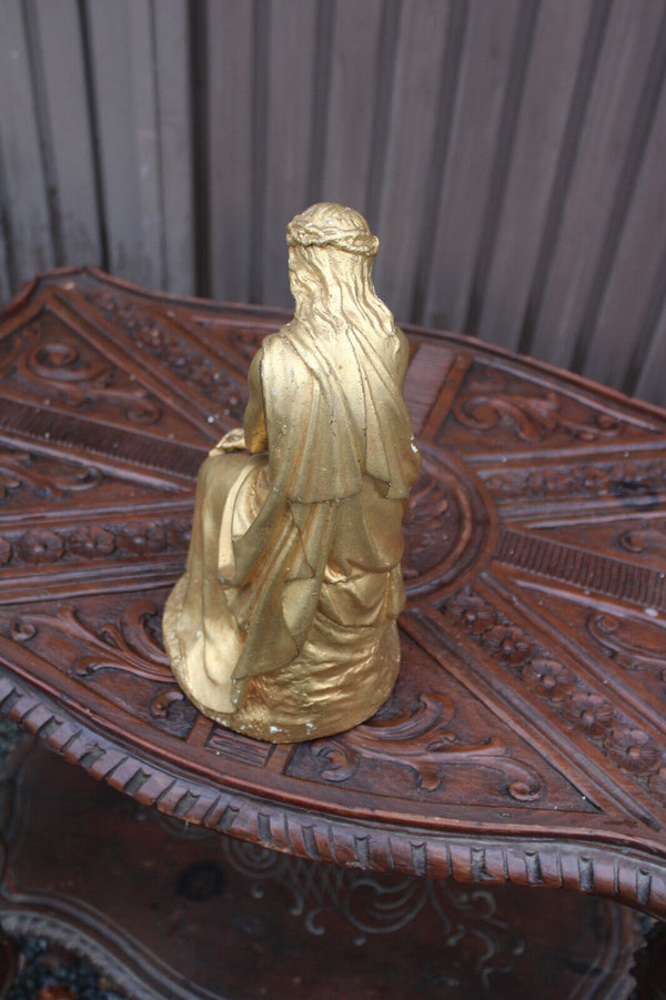 Antique religious chalk gold gilt Jesus tied figurine statue