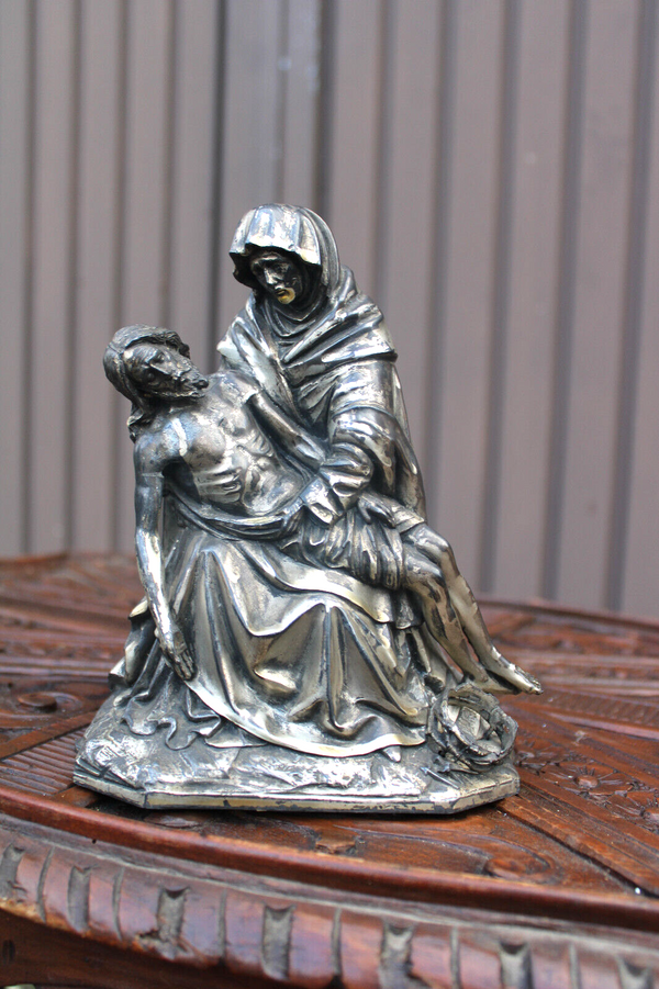 Antique metal pieta religious statue figurine