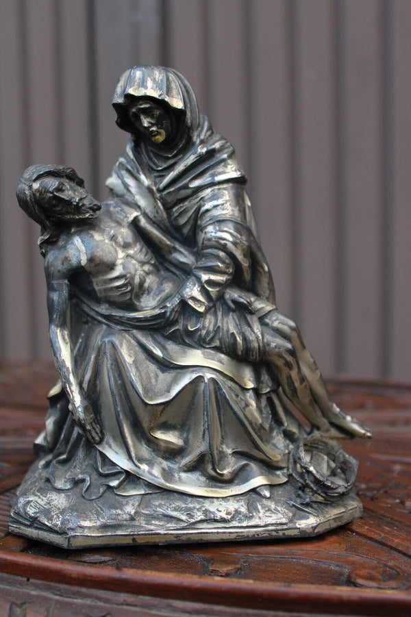 Antique metal pieta religious statue figurine