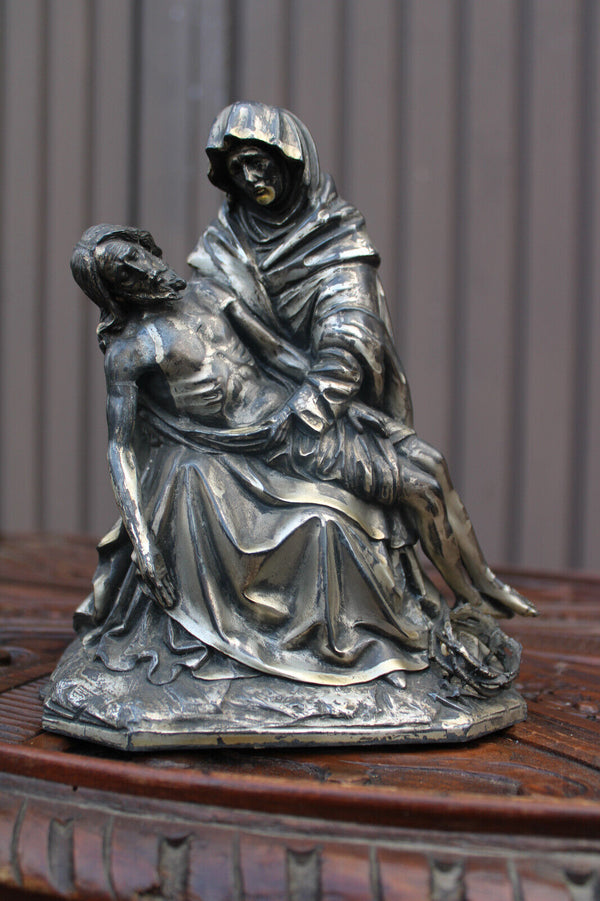 Antique metal pieta religious statue figurine