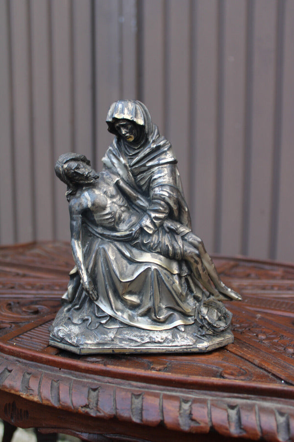 Antique metal pieta religious statue figurine