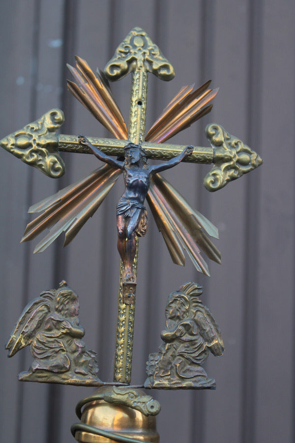 Antique metal Angels crucifix Religious