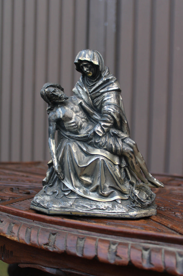 Antique metal pieta religious statue figurine