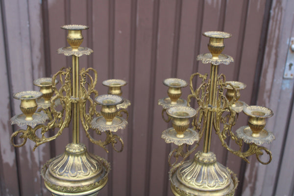 PAIR Metal faience XL candelabras candle holders dragons art nouveau decor