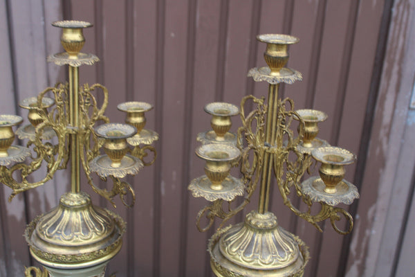 PAIR Metal faience XL candelabras candle holders dragons art nouveau decor