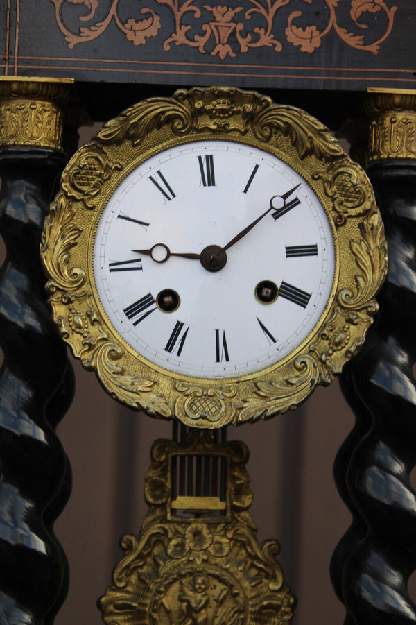 Antique napoleon III clock Columns wood inlay decor