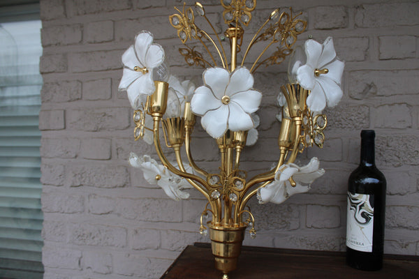 Rare Italian Brass and Murano Glass Flower Butterfly Chandelier