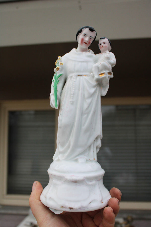 Antique French LETU MAUGER porcelain figurine saint anthony statue