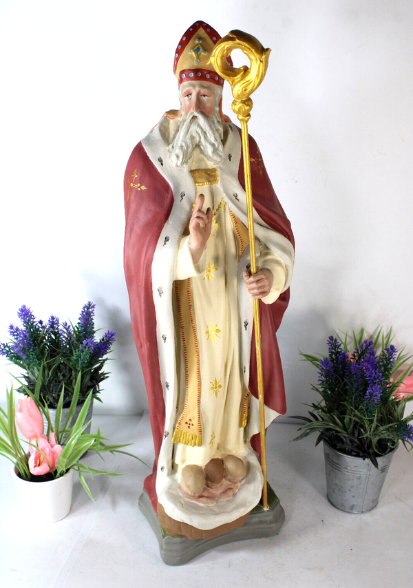 Antique XL RARE ceramic SAint NICHOLAS children bishop religious church statue