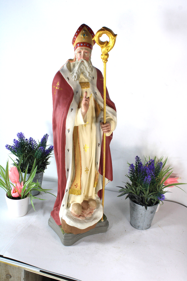 Antique XL RARE ceramic SAint NICHOLAS children bishop religious church statue