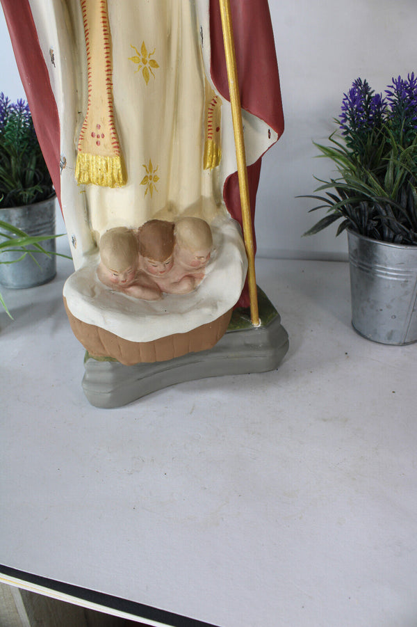 Antique XL RARE ceramic SAint NICHOLAS children bishop religious church statue