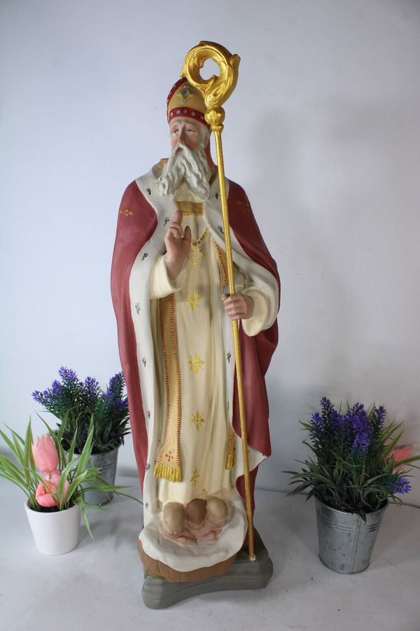 Antique XL RARE ceramic SAint NICHOLAS children bishop religious church statue