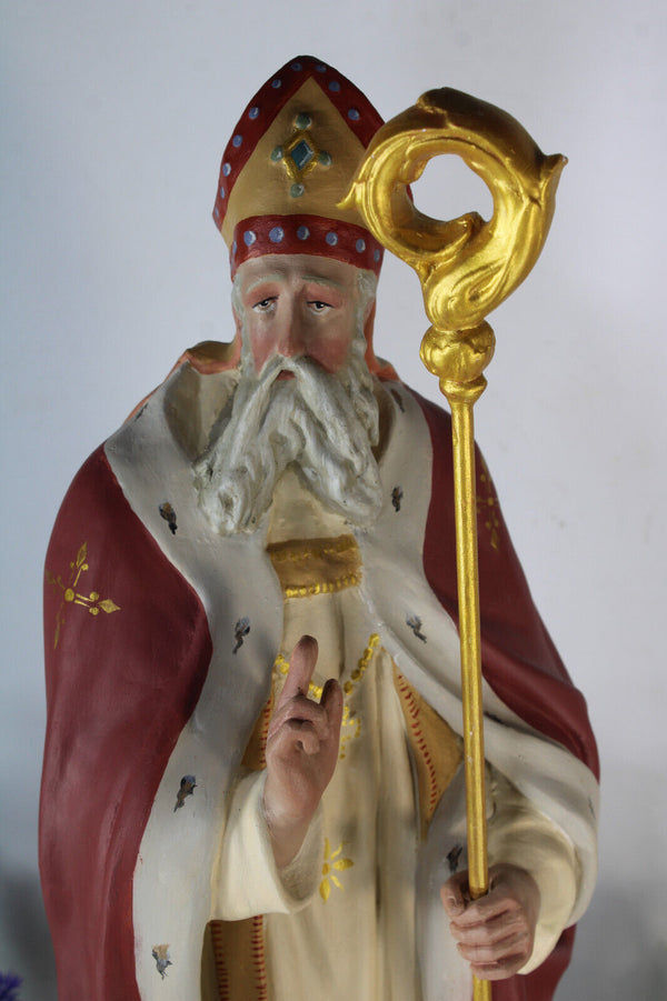 Antique XL RARE ceramic SAint NICHOLAS children bishop religious church statue