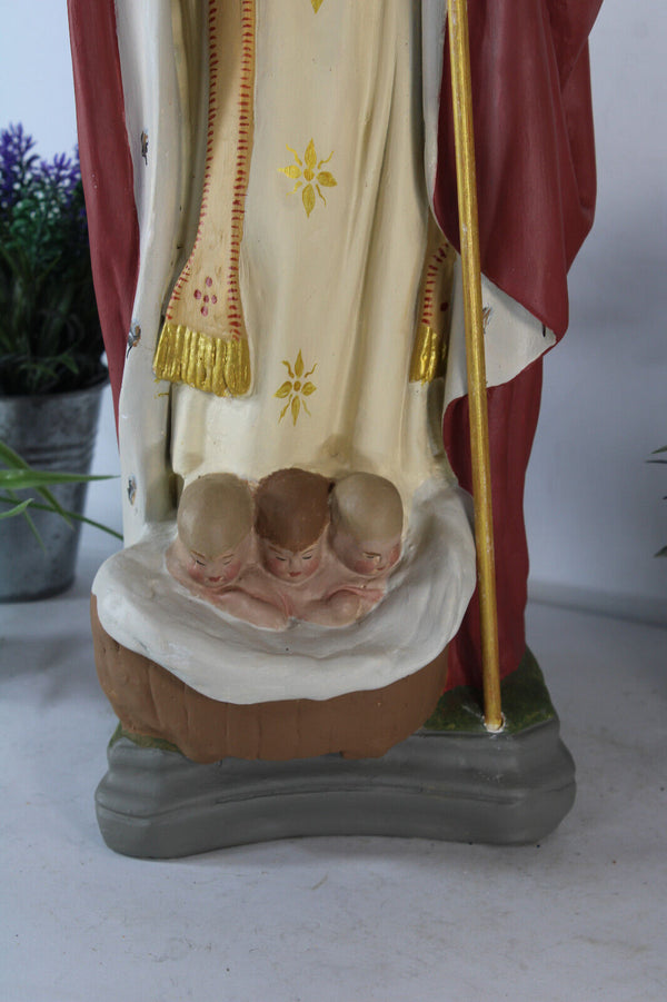 Antique XL RARE ceramic SAint NICHOLAS children bishop religious church statue