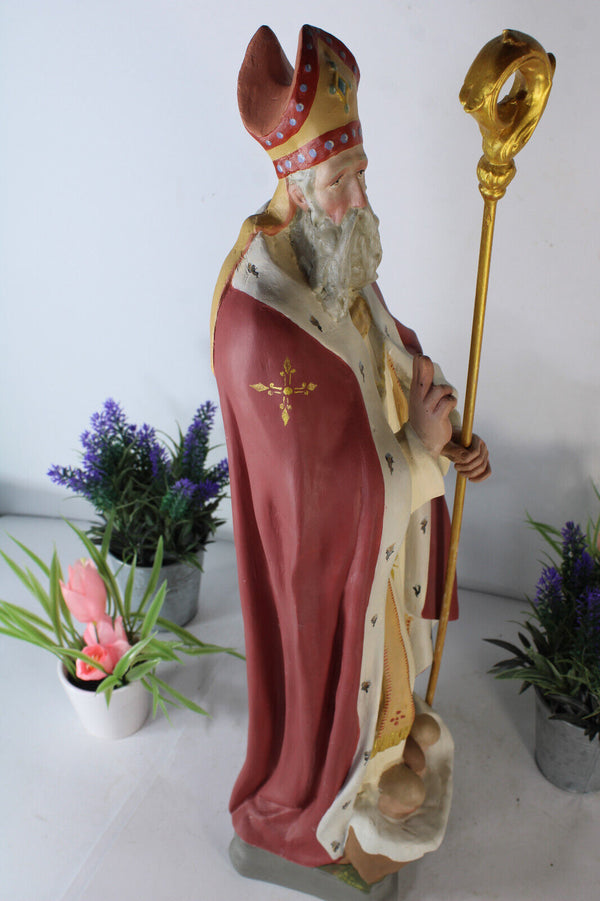 Antique XL RARE ceramic SAint NICHOLAS children bishop religious church statue