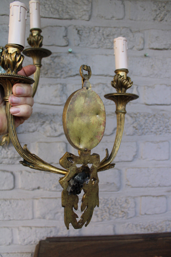 PAIR antique bronze french WEDGWOOD porcelain medaillon Wall lights sconces rare