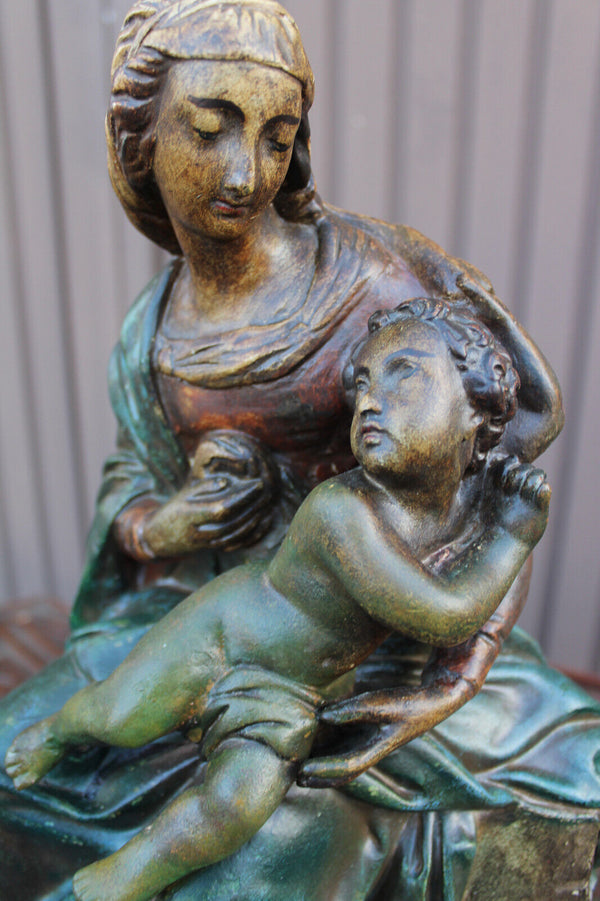 Antique Large ceramic madonna child statue sculpture 1930s france