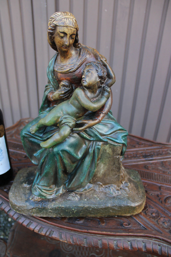 Antique Large ceramic madonna child statue sculpture 1930s france