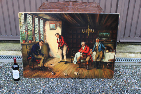 Flemish School 1954 signed oil canvas painting indoor interior golf noble men