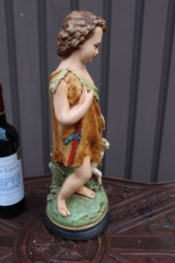 Antique french ceramic young SAINT JOHN BAPTIST lamb statue figurine religious