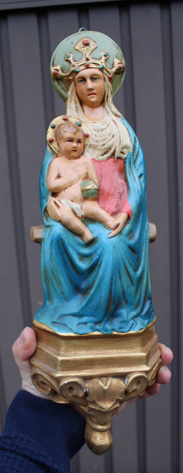 Antique french ceramic wall madonna plaque statue console rare religious