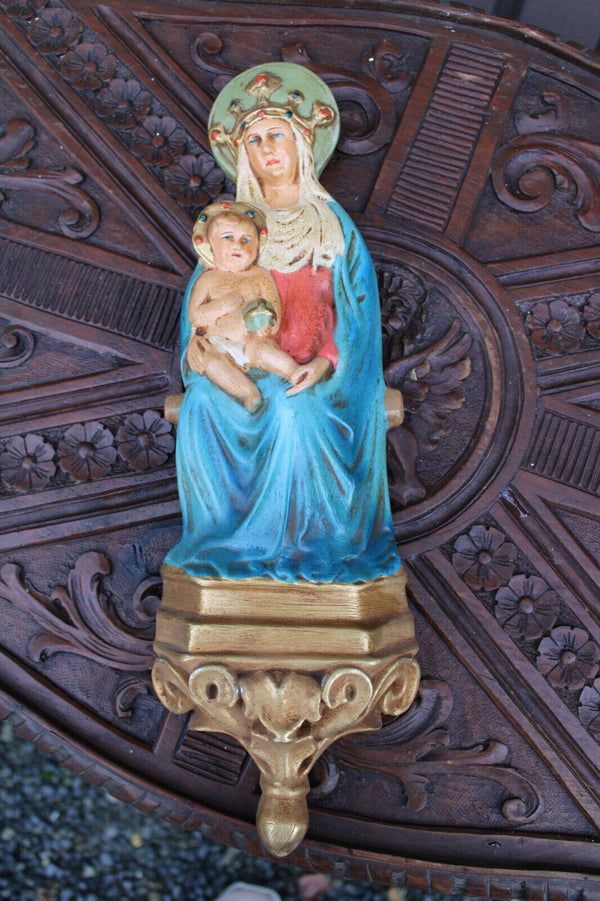 Antique french ceramic wall madonna plaque statue console rare religious