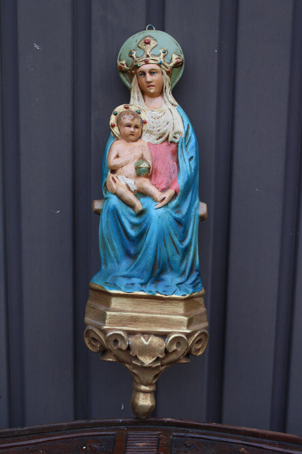 Antique french ceramic wall madonna plaque statue console rare religious