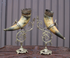 PAIR antique Large cornucopia horn brass statue with birds