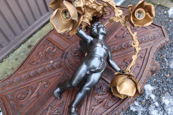 Antique bronze putti angel cherub chandelier lamp rare