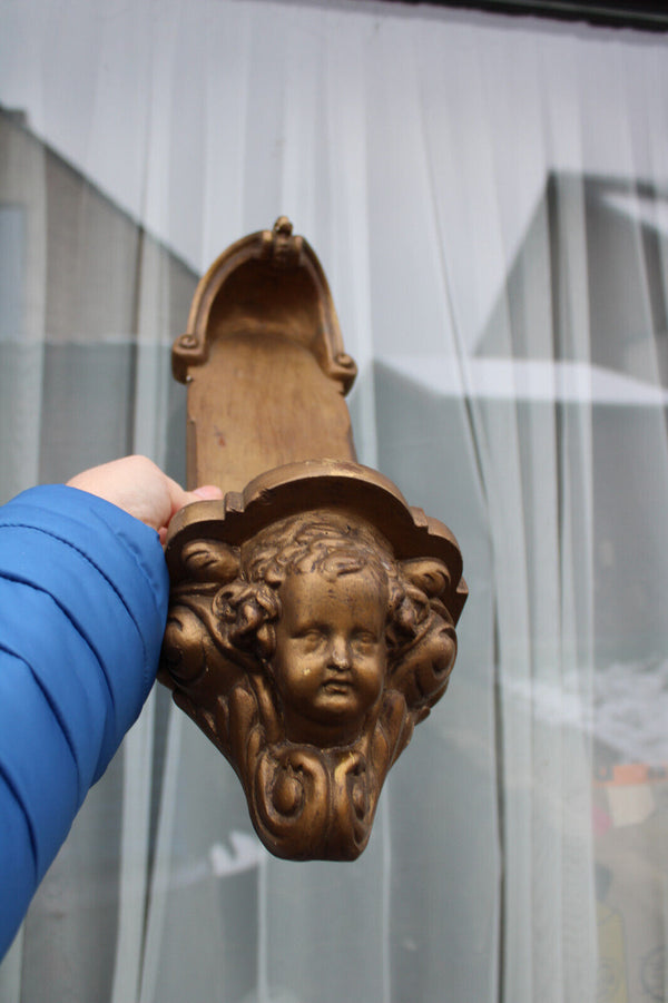 Antique French ceramic chalk wall religious statue console chapel angel